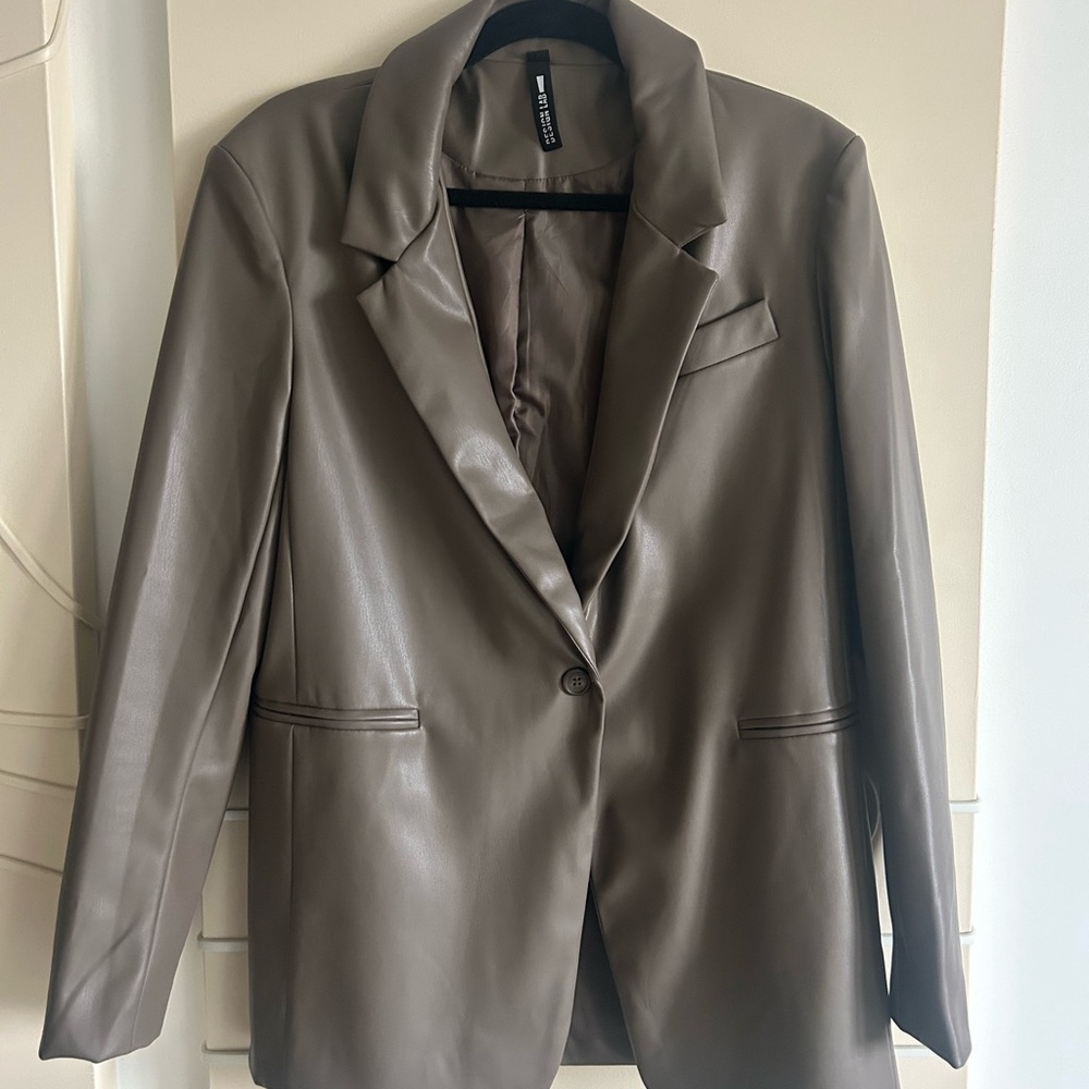 Design Lab Lord & Taylor Taupe Faux Leather Blazer